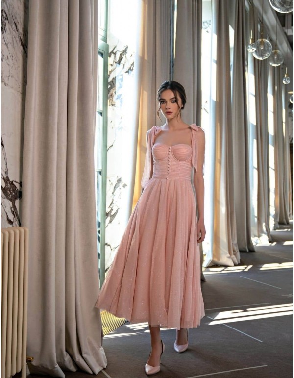 Vestido midi de fiesta con tirantes de lazada y corpiño corazón EMABRIDE - 2  2