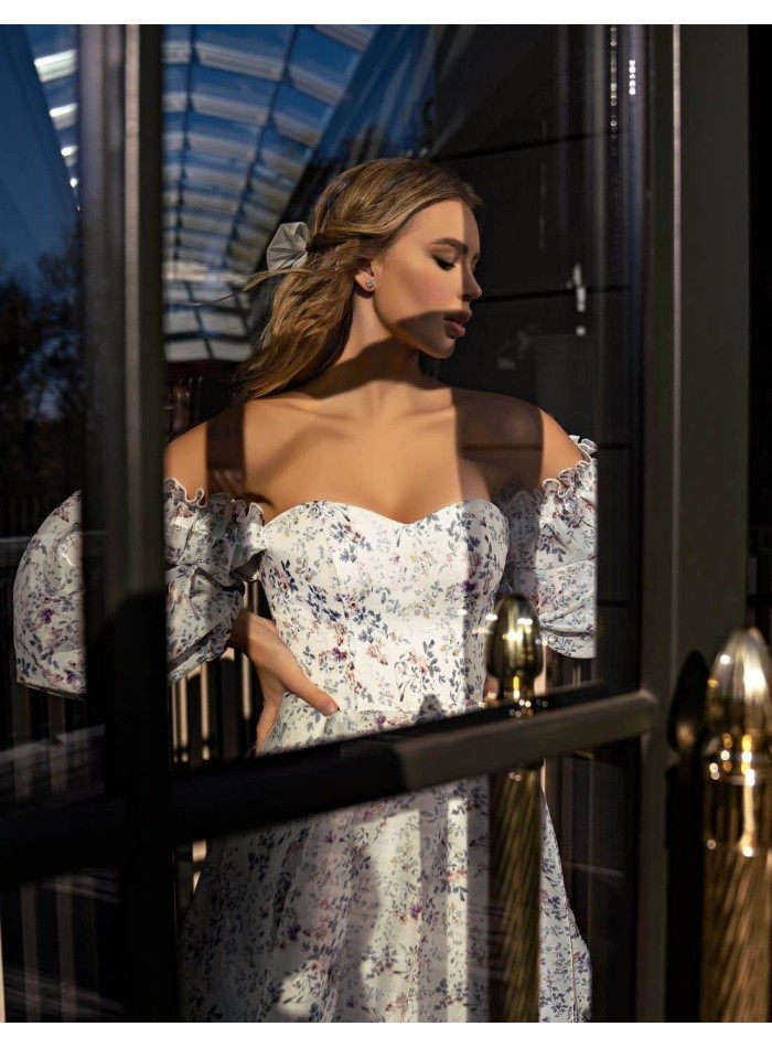 Vestido largo estampado silvestre con escote corazón y mangas abullonadas EMABRIDE - 2 