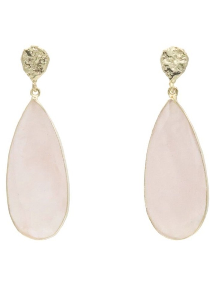 Pink Rose Quartz earrings in bubble textured gold — Militza Ortiz Jewellery