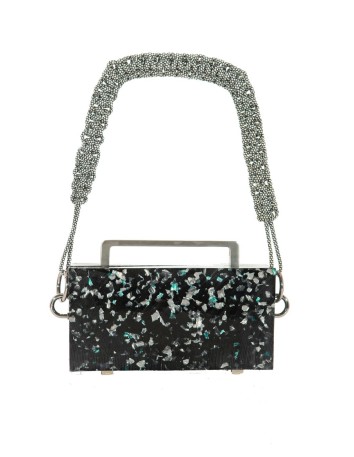 Rectangular party bag in black with green and metallic dots