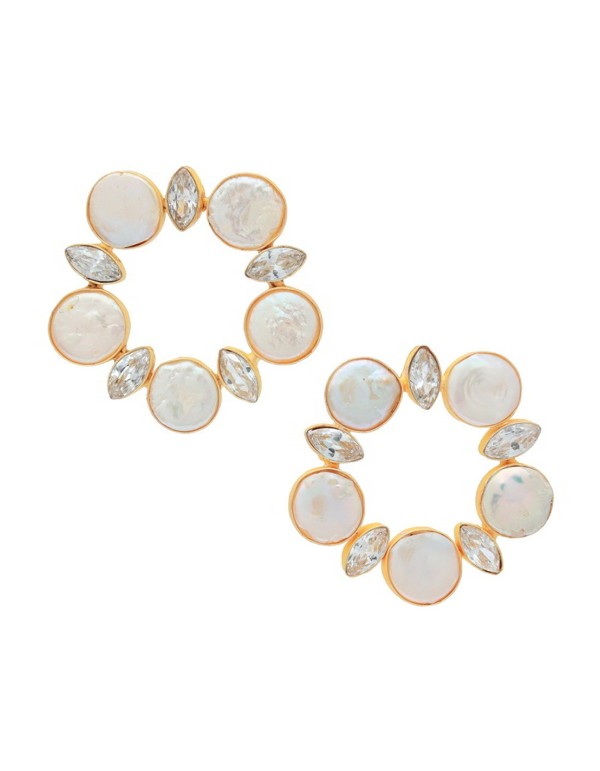 Pendientes circulares con perla y óvalos de cristal