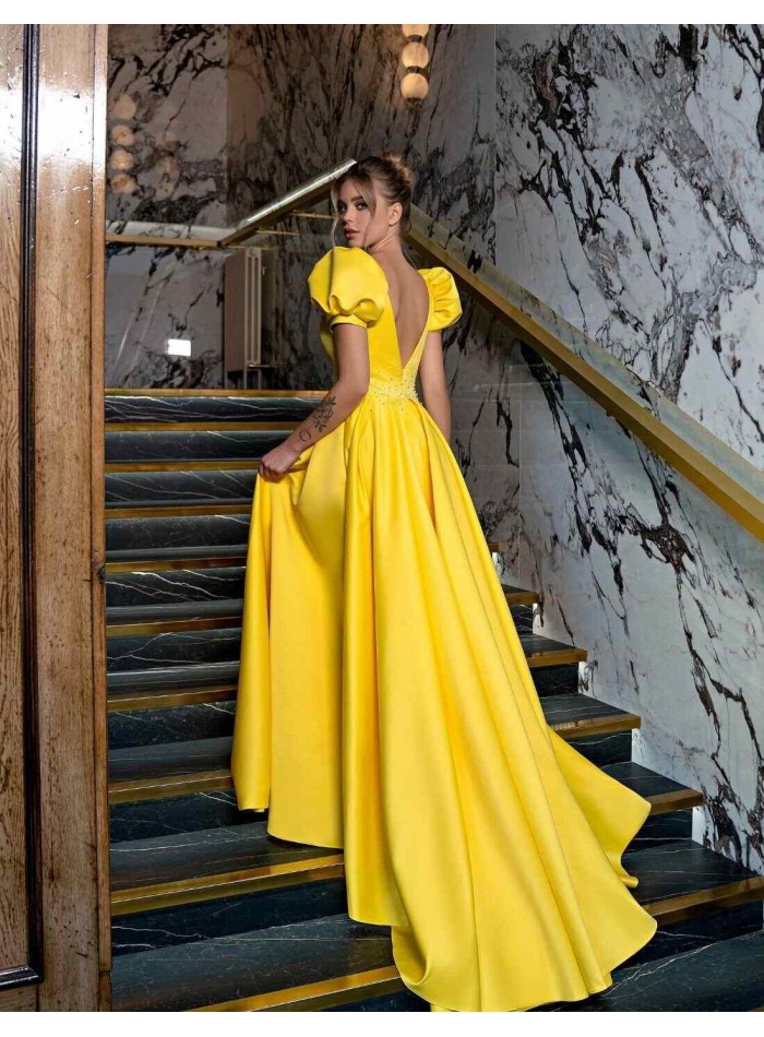 Vestido largo de fiesta con manga farol y escote pronunciado EMABRIDE - 4