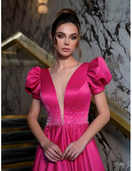 Vestido largo de fiesta con manga farol y escote pronunciado EMABRIDE - 2 