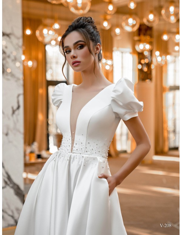 Vestido largo de fiesta con manga farol y escote pronunciado EMABRIDE - 6 