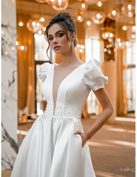 Vestido largo de fiesta con manga farol y escote pronunciado EMABRIDE - 6 