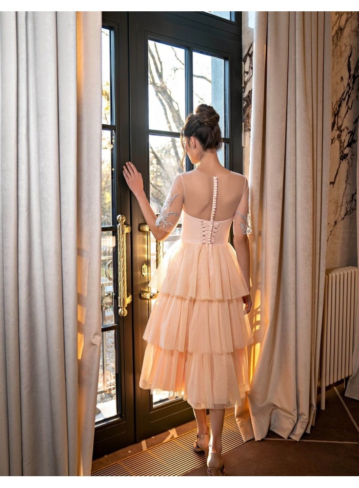 Vestido midi con capas de tul y cuerpo bordado EMABRIDE - 3