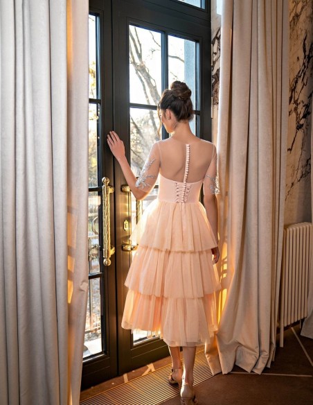 Vestido midi con capas de tul y cuerpo bordado EMABRIDE - 3  Vestido midi con capas de tul y cuerpo bordado EMABRIDE - 3