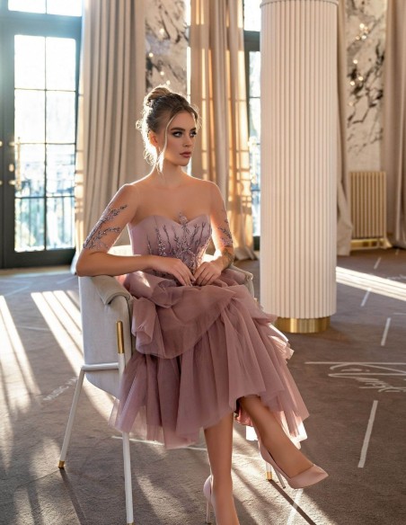 Vestido midi con capas de tul y cuerpo bordado EMABRIDE - 5 