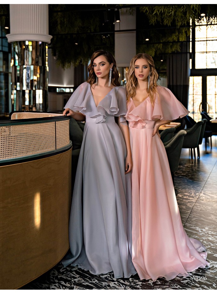 Vestido largo de fiesta con escote capeado y espalda descubierta EMABRIDE - 4