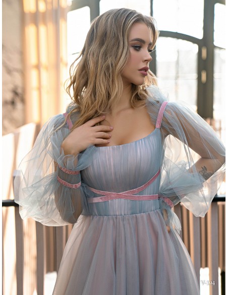 Vestido largo con cuerpo tipo corsé y manga de tul EMABRIDE - 4 