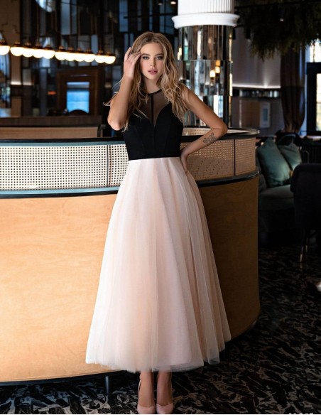 Vestido midi de fiesta con falda de capas de tul EMABRIDE - 1  Vestido midi de fiesta con falda de capas de tul EMABRIDE - 1