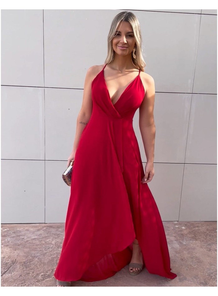 Long red party dress with ruffled skirt Lauren Lynn London - 4