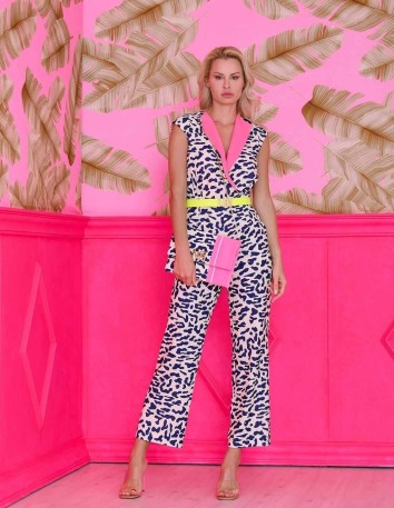 Printed party jumpsuit with fluorine flaps