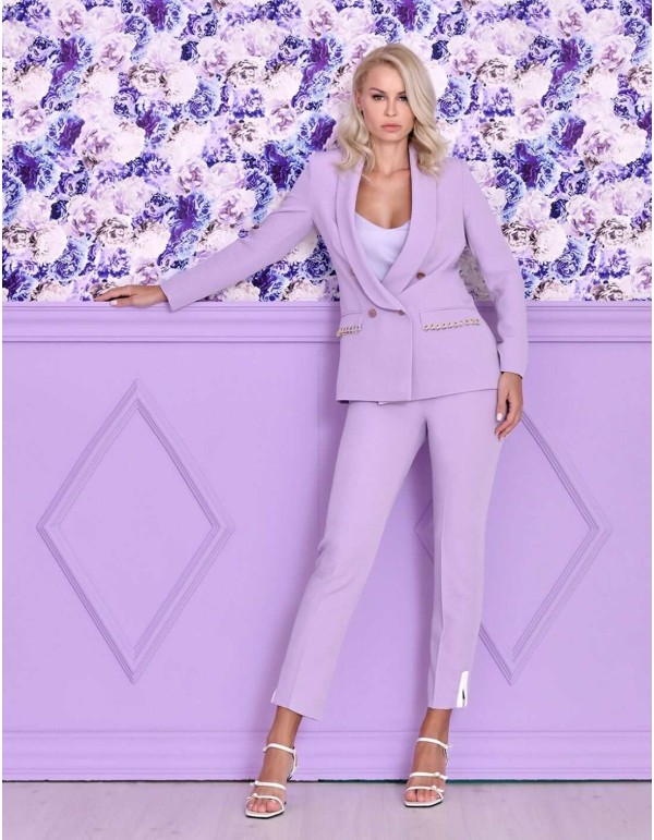 Lilac color jacket and trouser set with golden details