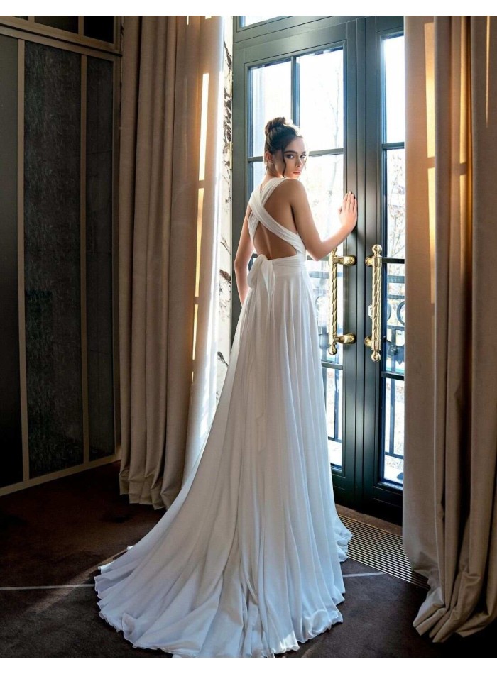 Vestido largo con escote en V y espalda cruzada EMABRIDE - 1