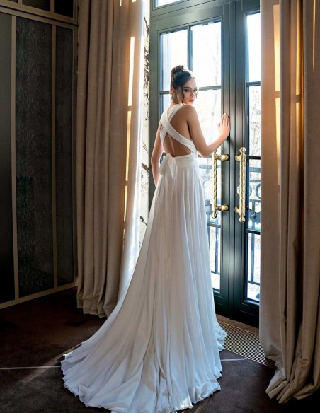 Vestido largo con escote en V y espalda cruzada EMABRIDE - 1  Vestido largo con escote en V y espalda cruzada EMABRIDE - 1