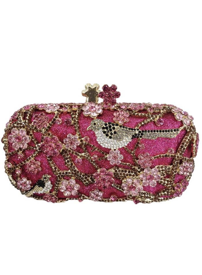 Jeweled handbag with little bird in fuchsia Lauren Lynn London Accessories - 1 