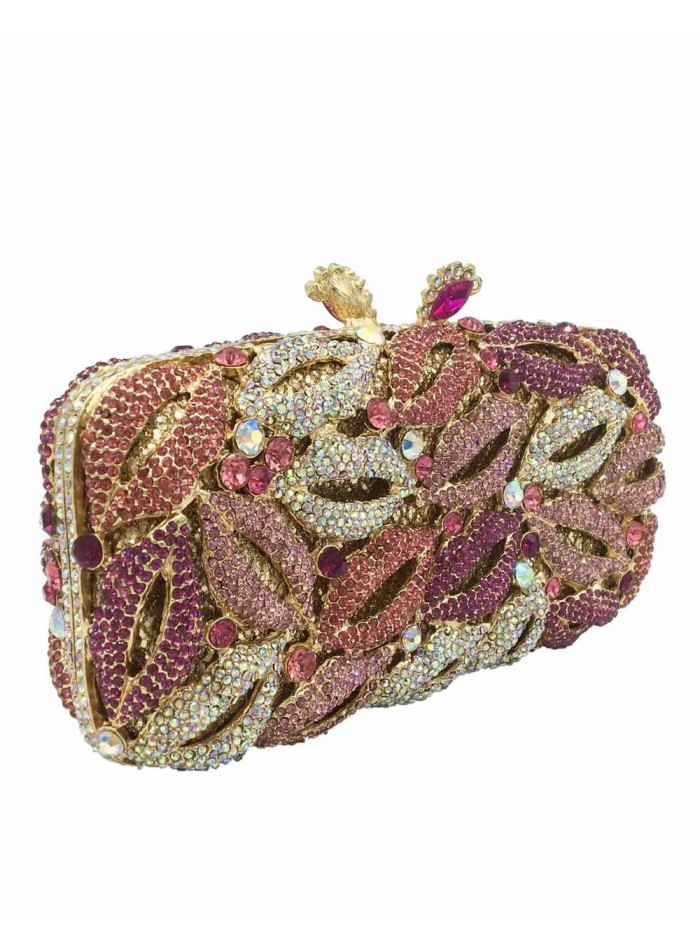 Rectangular jeweled handbag with kisses