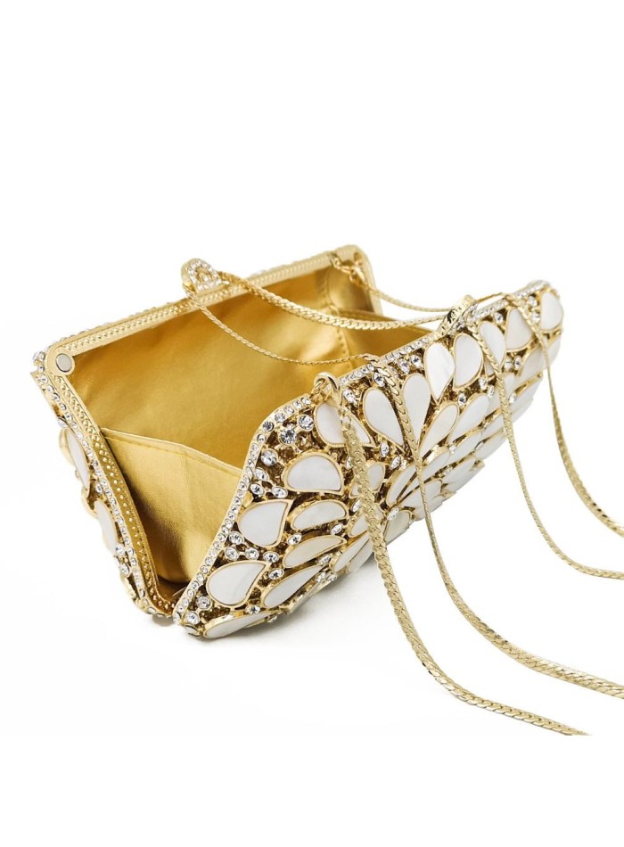 Bolso de mano joya rectangular con cristales y conchas naturales Lauren Lynn London Accessories - 4