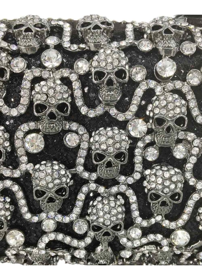Black jeweled handbag with small skulls Lauren Lynn London Accessories - 3