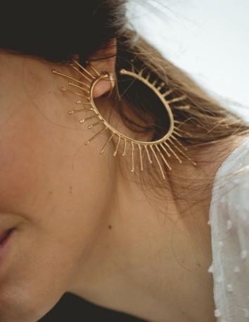Gold plated circular earrings with small rays