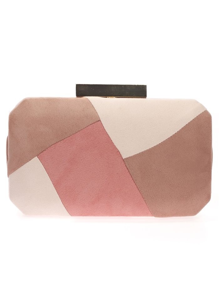 Pink suede party clutch with golden clasp Lauren Lynn London Accessories - 1 