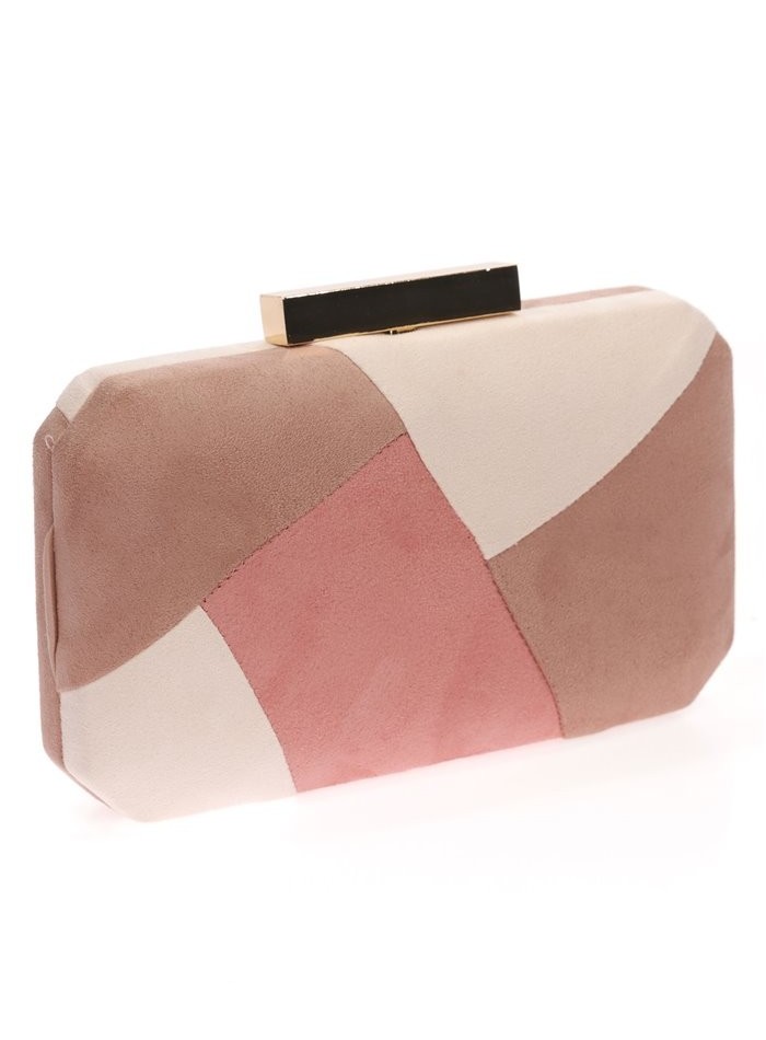 Pink suede party clutch with golden clasp Lauren Lynn London Accessories - 2