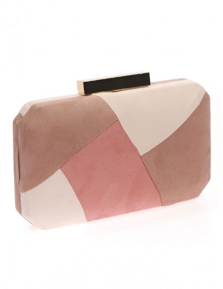 Pink suede party clutch with golden clasp Lauren Lynn London Accessories - 2  Pink suede party clutch with golden clasp Lauren Lynn London Accessories - 2