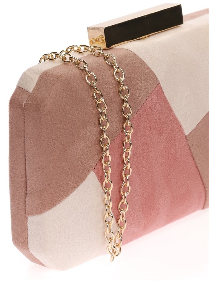 Pink suede party clutch with golden clasp Lauren Lynn London Accessories - 3