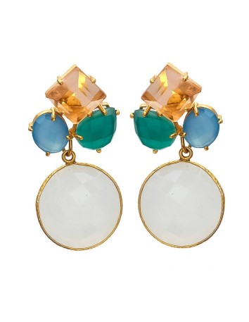 Long white earrings with champagne, green and blue stones Welowe - 1