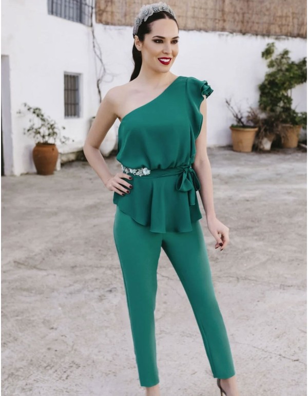 Buy Women Green One Shoulder Flared Sleeve Jumpsuit - Date Night Dress  Online India - FabAlley