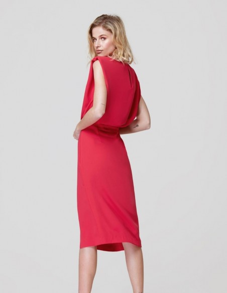 red dress with shoulder pads