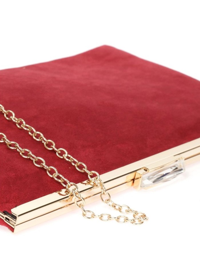 Suede party clutch with rhinestone fastening Lauren Lynn London Accessories - 12