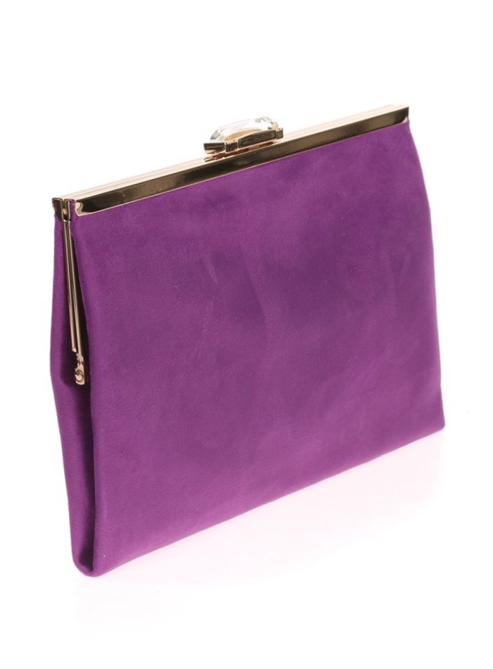 Suede party clutch with rhinestone fastening Lauren Lynn London Accessories - 14