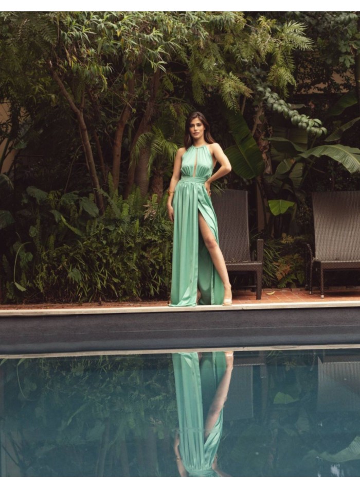 Mint green long dress with side slit Mauî Official - 1 