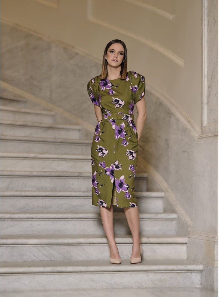 Robe de soirée à imprimé floral et manches courtes bouffantes