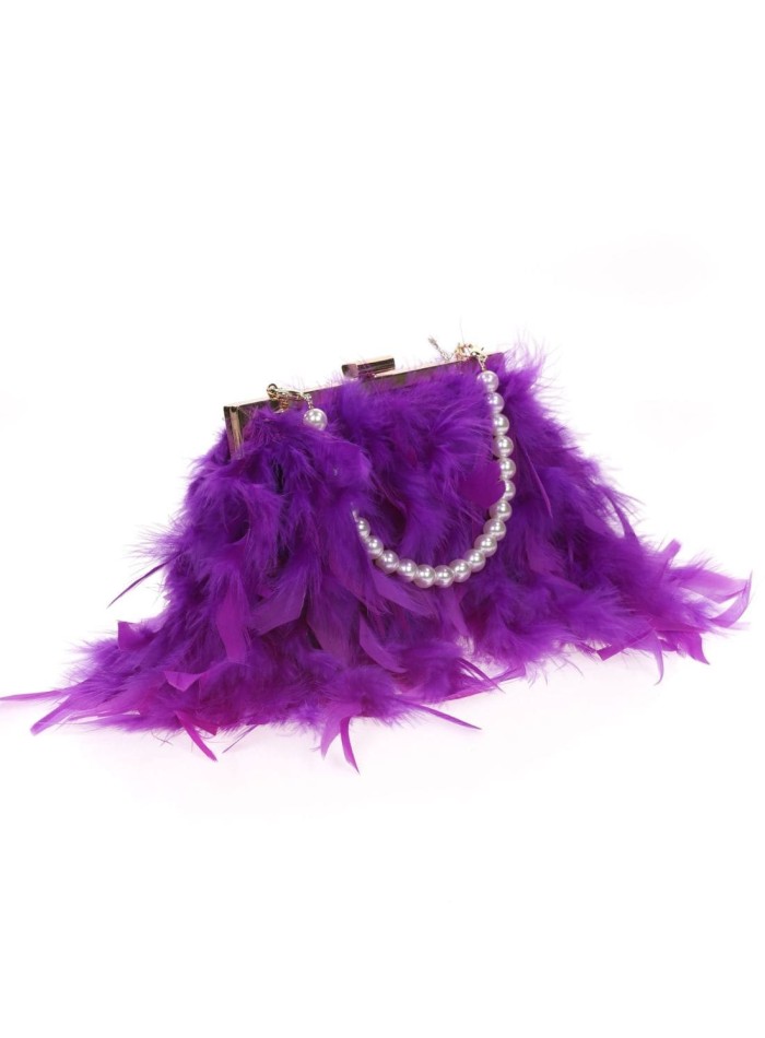 Sac de fête avec plumes et poignée en perles...