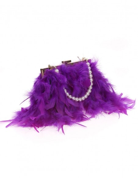 Sac de fête avec plumes et poignée en perles blanches - divers coloris