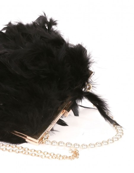 Sac de fête avec plumes et poignée en perles blanches - divers coloris