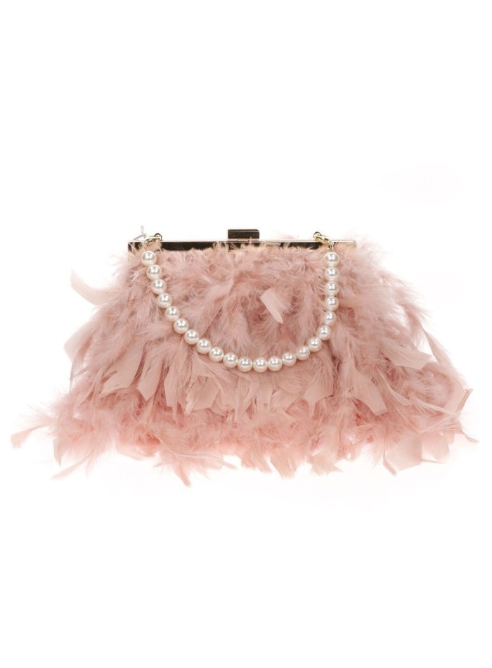 Party bag with feathers and a white pearl -...