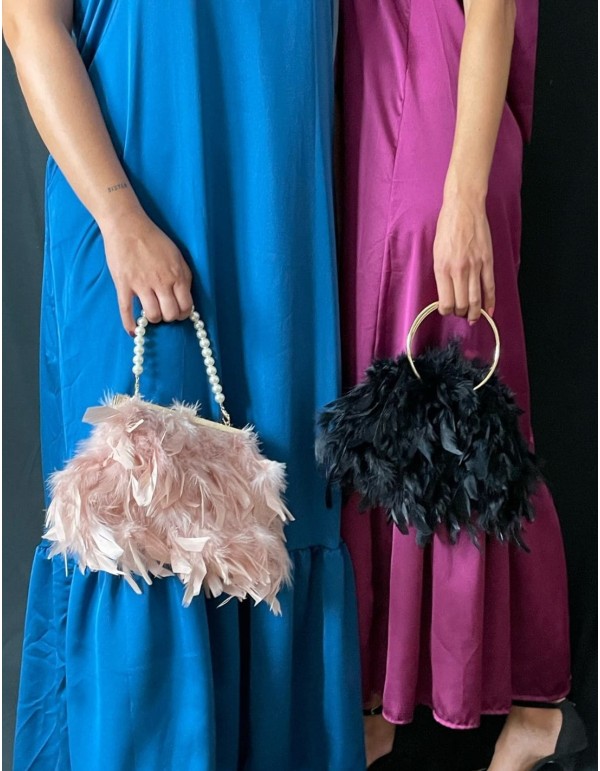 Sac de fête avec plumes et poignée en perles blanches -... 2