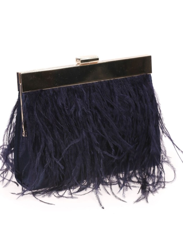 Bag with fine feathers and metal clasp - various colours