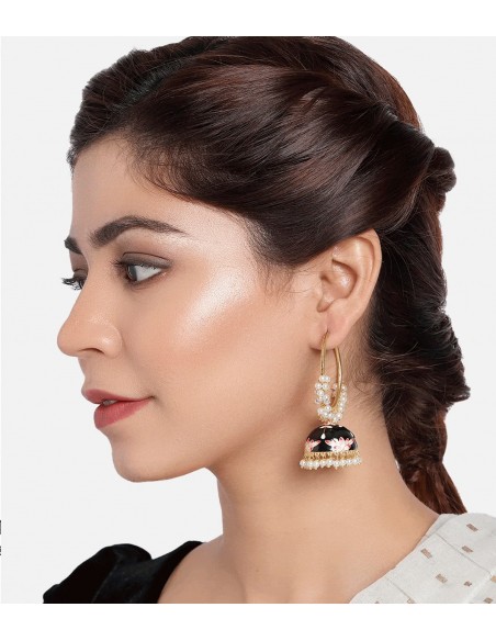 Aros de fiesta con perlas y Chandbali negro Aros de fiesta con perlas y Chandbali negro