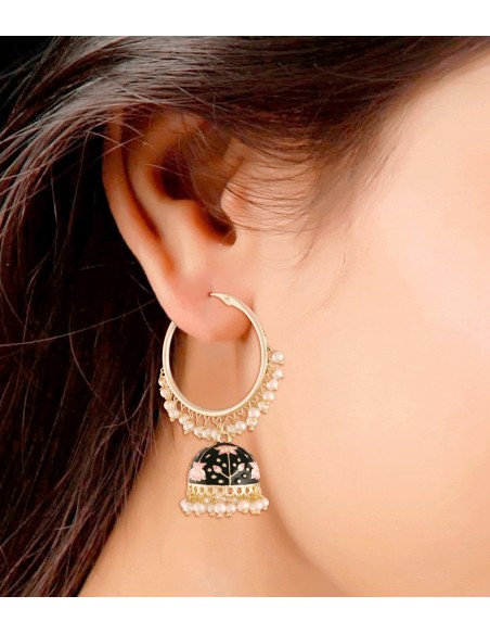 Aros de fiesta con perlas y Chandbali  negros 3 Aros de fiesta con perlas y Chandbali  negros 3