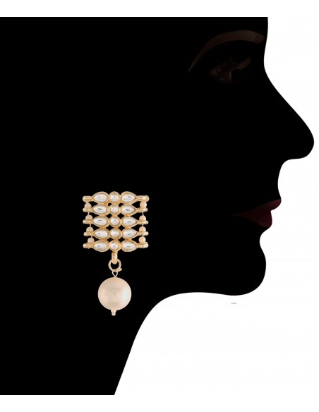 Pendientes de fiesta con cristales y perla colgante -1 Pendientes de fiesta con cristales y perla colgante -1