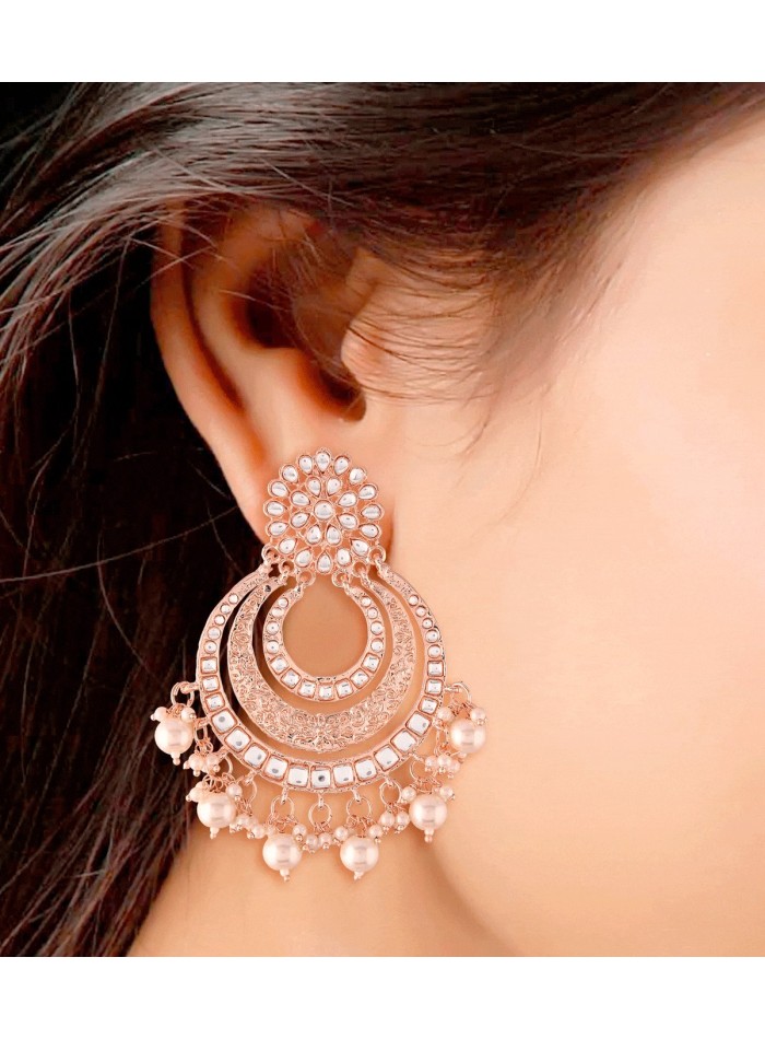 Pendientes de fiesta lacados con incrustaciones de circonitas y perlas oro -2