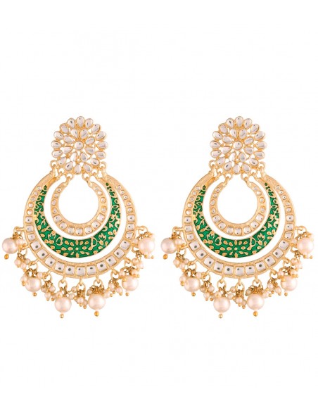 Pendientes de fiesta lacados con incrustaciones de circonitas y perlas verdes - 1 Pendientes de fiesta lacados con incrustaciones de circonitas y perlas verdes - 1