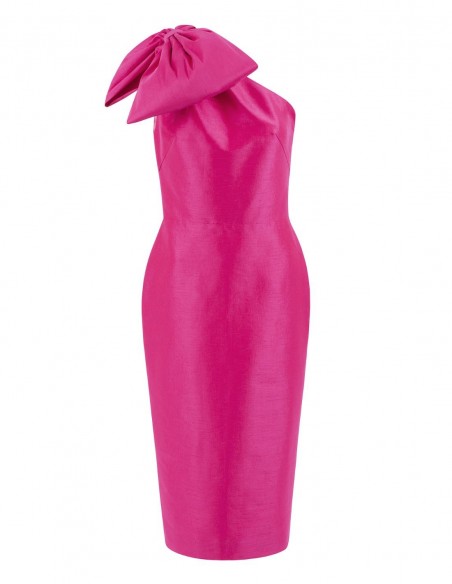 Vestido de fiesta escote asimétrico con lazada