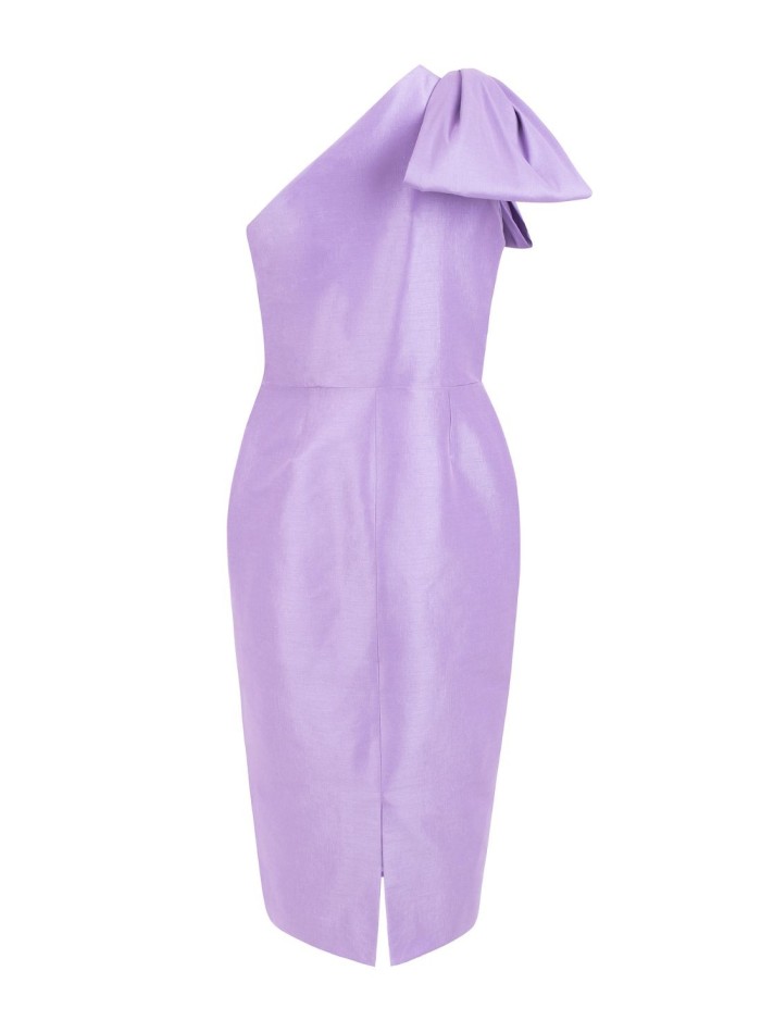 Vestido de fiesta escote asimétrico con lazada