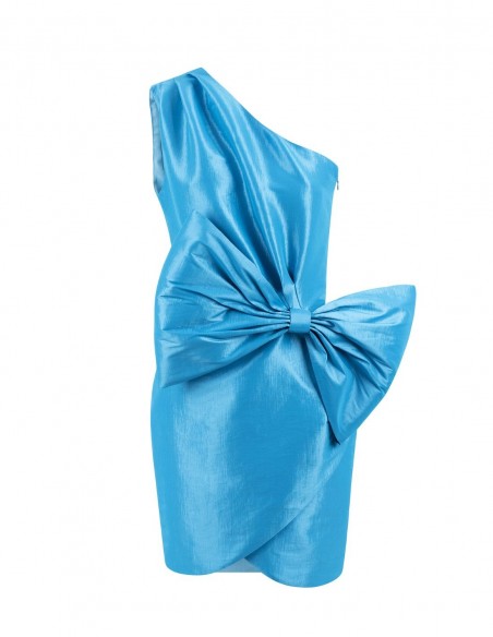 Robe courte de soirée avec encolure asymétrique et laçage